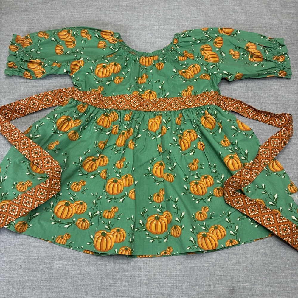 Eleanor Rose Shirt Girls Size 5/6 Teal Orange Pumpkins Ruffles Tunic Fall Autumn